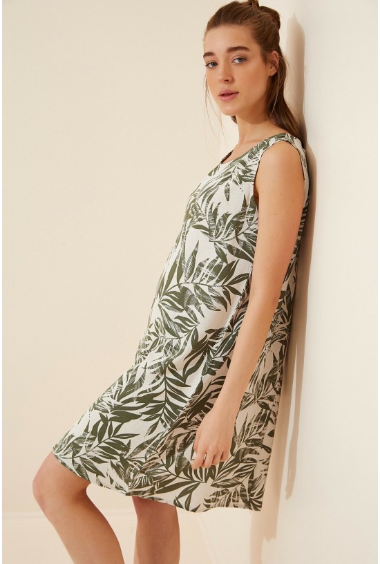 Kadın Çağla Yeşili Desenli Keten Viskon