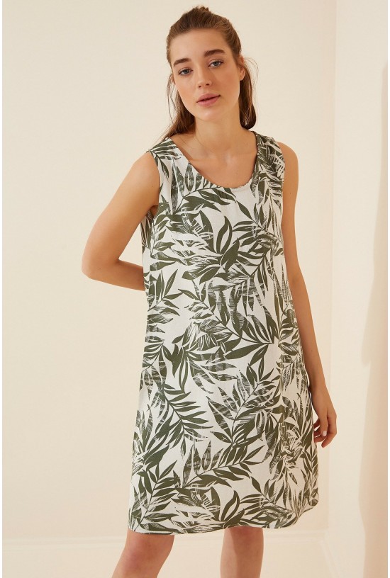 Kadın Çağla Yeşili Desenli Keten Viskon