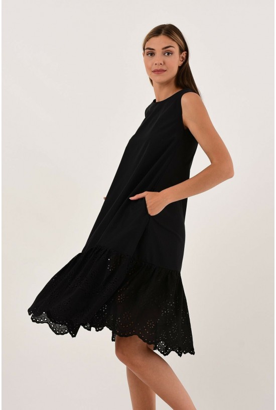 Modagusto Eteği Fistolu Siyah Elbise