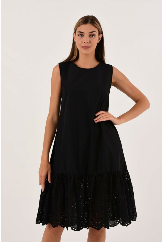 Modagusto Eteği Fistolu Siyah Elbise